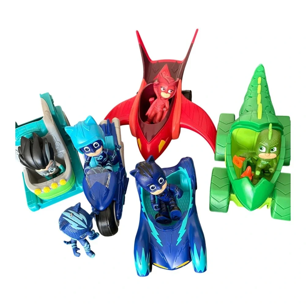 PJ Masks Toy Lot 5 Figures 5 Vehicles Catboy Owlette Gekko Romeo Disney Junior
